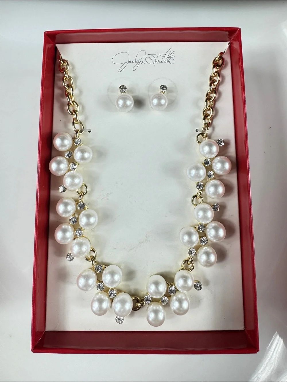 Jaclyn Smith White Pearl and Gold-Tone Cluster Necklace with Studs